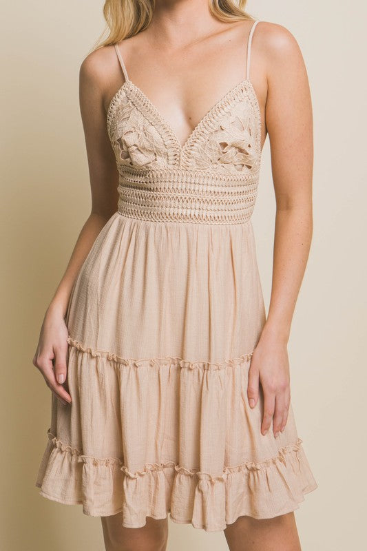 LACED PANELED TIE BACK DRESS