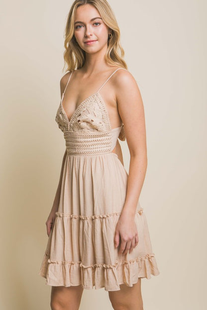 LACED PANELED TIE BACK DRESS