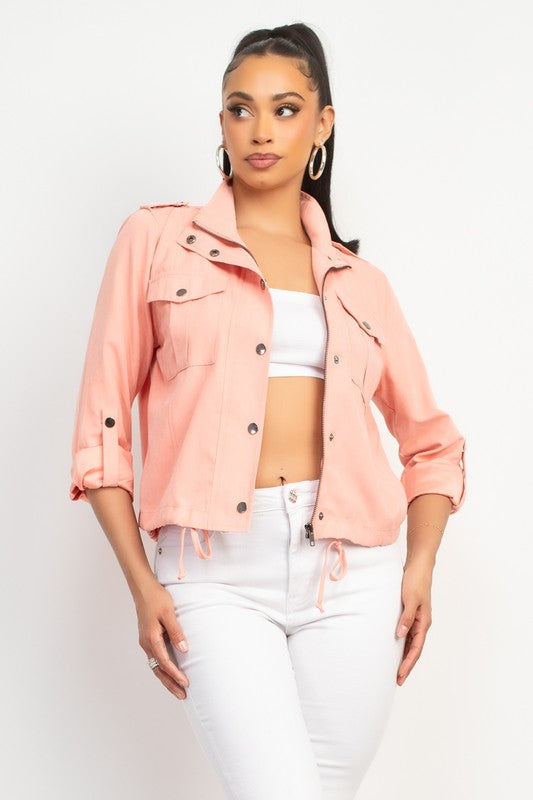 Button-Front Drawstring Jacket