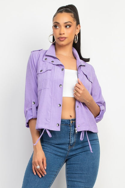 Button-Front Drawstring Jacket