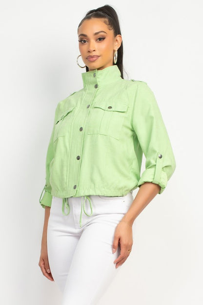 Button-Front Drawstring Jacket