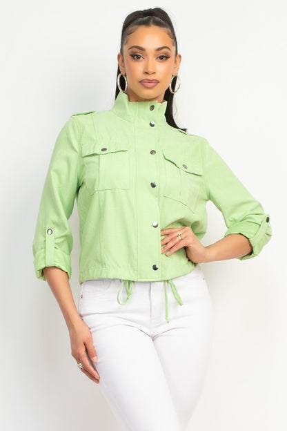 Button-Front Drawstring Jacket