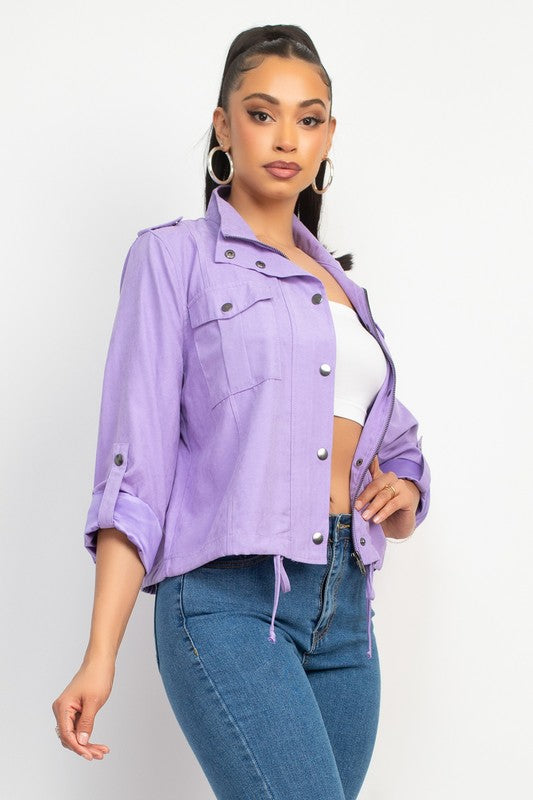 Button-Front Drawstring Jacket