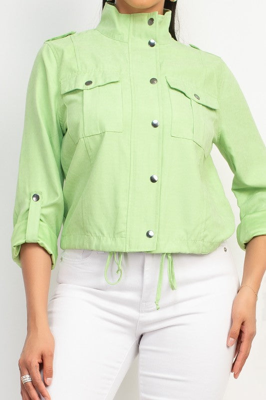 Button-Front Drawstring Jacket