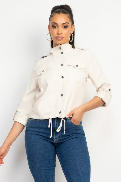 Button-Front Drawstring Jacket