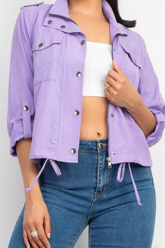 Button-Front Drawstring Jacket