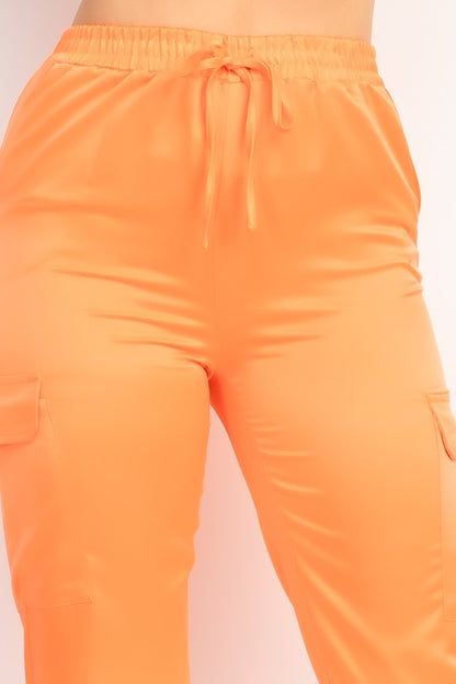 SATIN HIGH RISE CARGO PANTS