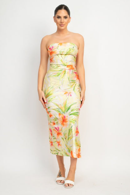 FLORAL BODYCON TUBE MIDI DRESS