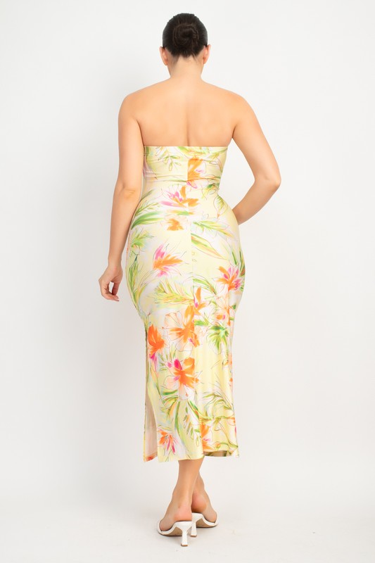 FLORAL BODYCON TUBE MIDI DRESS