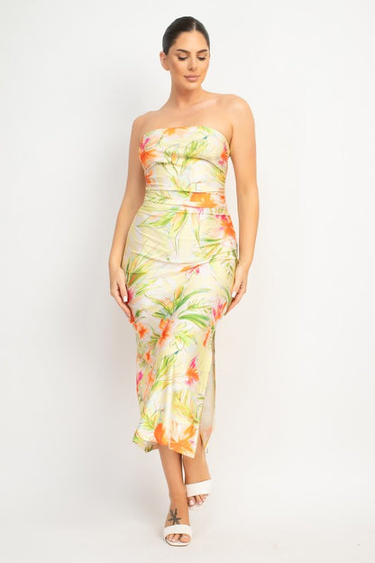 FLORAL BODYCON TUBE MIDI DRESS