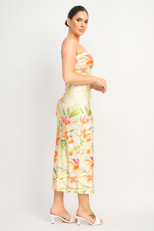 FLORAL BODYCON TUBE MIDI DRESS