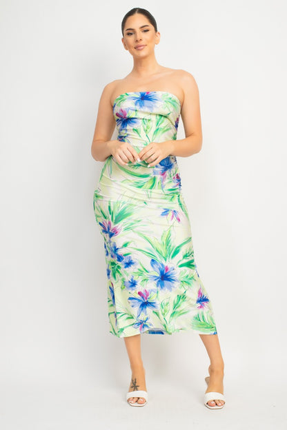 FLORAL BODYCON TUBE MIDI DRESS