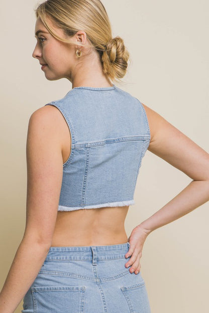 DENIM SLEEVELES CROPPED VEST TOP