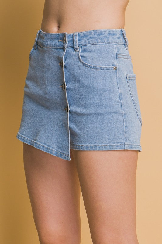 DENIM BUTTONED WRAP SKORT