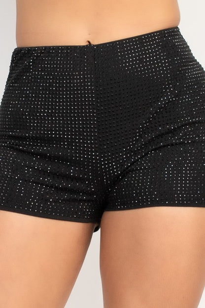 MID-RISE RHINESTONE MINI SHORTS