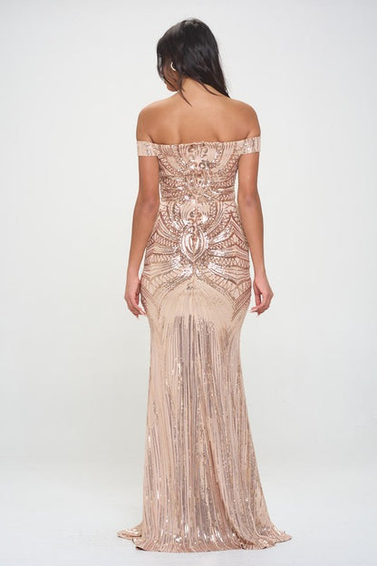 OFF-THE-SHOULDER MERMAID SEQUINS MAXI FORMAL