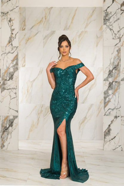 OFF-THE-SHOULDER MERMAID SEQUINS MAXI FORMAL