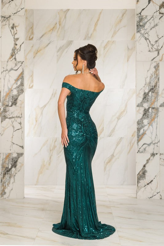 OFF-THE-SHOULDER MERMAID SEQUINS MAXI FORMAL