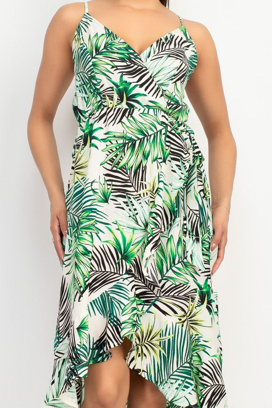 TROPICAL PRINT FLOUNCE MIDI DRESS