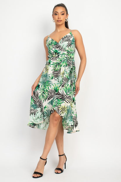 TROPICAL PRINT FLOUNCE MIDI DRESS