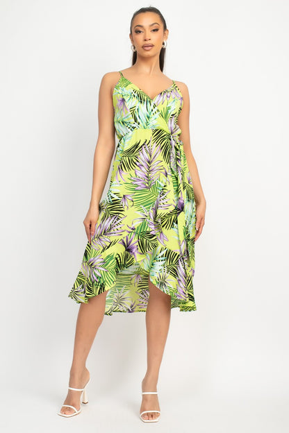 TROPICAL PRINT FLOUNCE MIDI DRESS