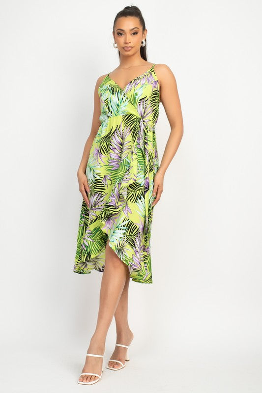 TROPICAL PRINT FLOUNCE MIDI DRESS