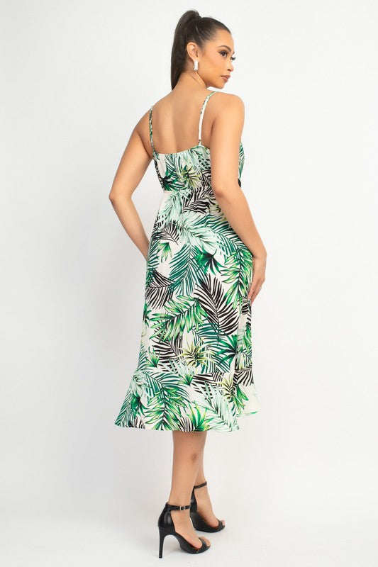 TROPICAL PRINT FLOUNCE MIDI DRESS