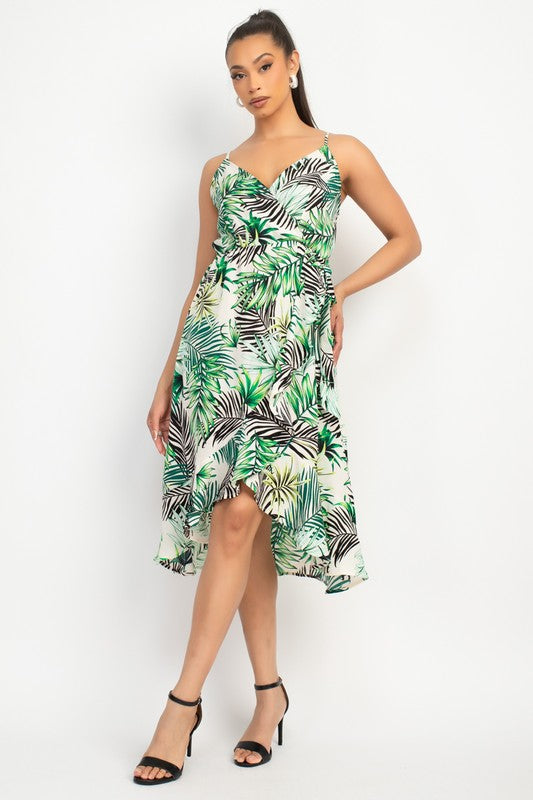 TROPICAL PRINT FLOUNCE MIDI DRESS