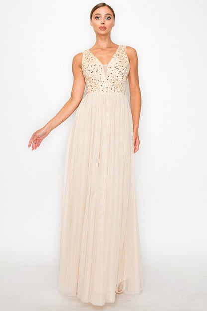 SQUINED TULLE MAXI DRESS