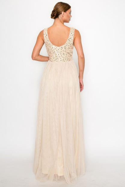 SQUINED TULLE MAXI DRESS