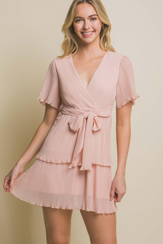 SHORT SLEEVE RUFFLE DRESS