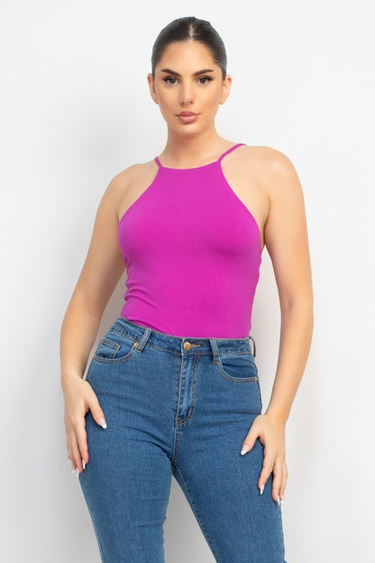 DOUBLE LAYER HALTER CAMI BODYSUIT