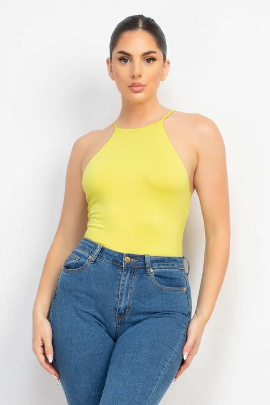 DOUBLE LAYER HALTER CAMI BODYSUIT