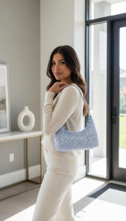 TOP HANDLE SEQUINED SHOULDER PARTY CLUTCH BAG