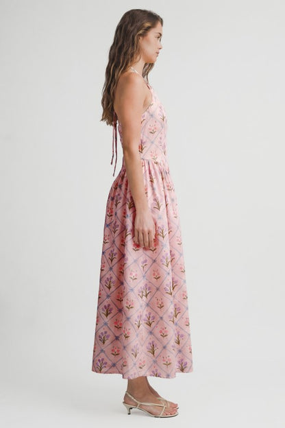 FLORAL JACQUARD HALTER MIDI DRESS