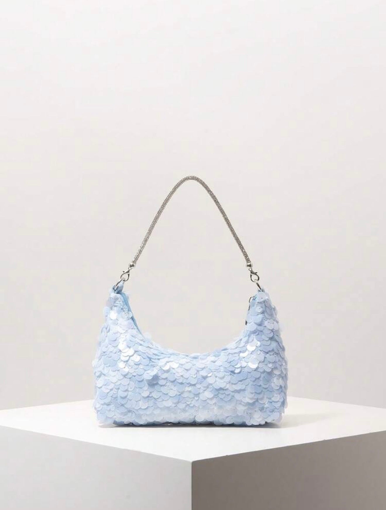 TOP HANDLE SEQUINED SHOULDER PARTY CLUTCH BAG