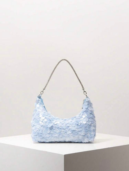 TOP HANDLE SEQUINED SHOULDER PARTY CLUTCH BAG