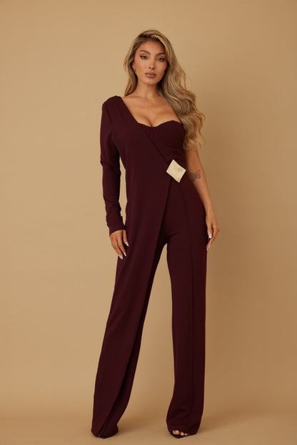 DIAMOND SQUARE HALF SHOULDER JUMPSUIT