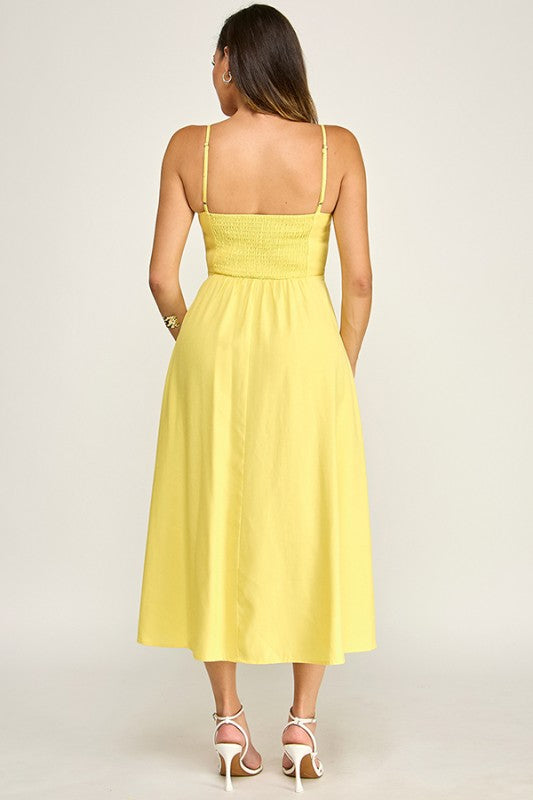 CAMI ADJUSTABLE STRAP BELTED MIDI DRESS