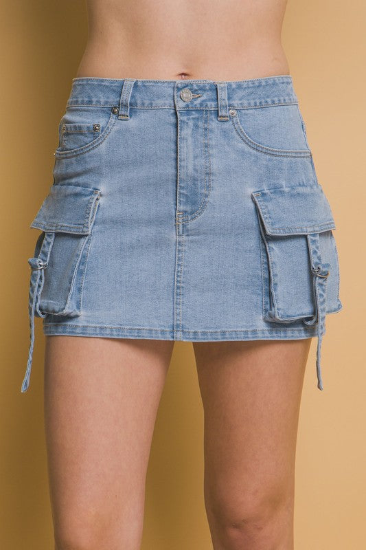 DENIM MINI CARGO SKIRT