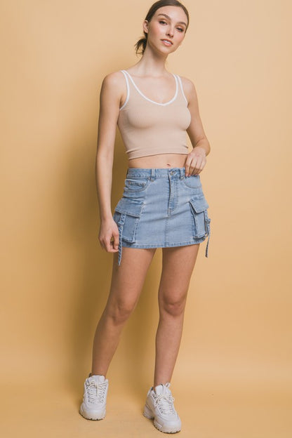 DENIM MINI CARGO SKIRT