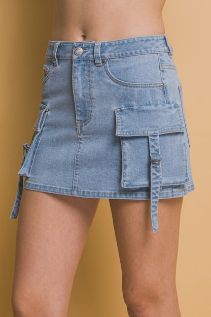 DENIM MINI CARGO SKIRT