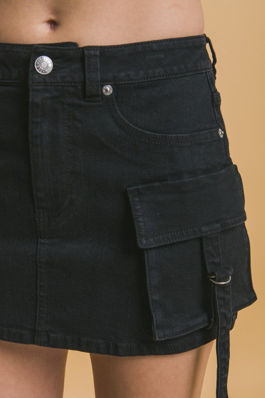 DENIM MINI CARGO SKIRT