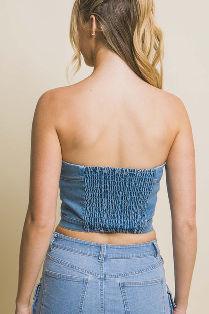 DENIM STRAPLESS BUTTON VEST