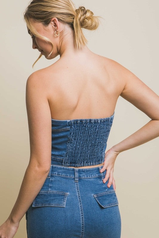 DENIM STRAPLESS BUTTON VEST