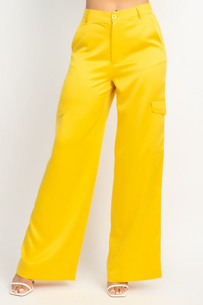 WIDE LEG SATIN-EFFECT CARGO PANTS