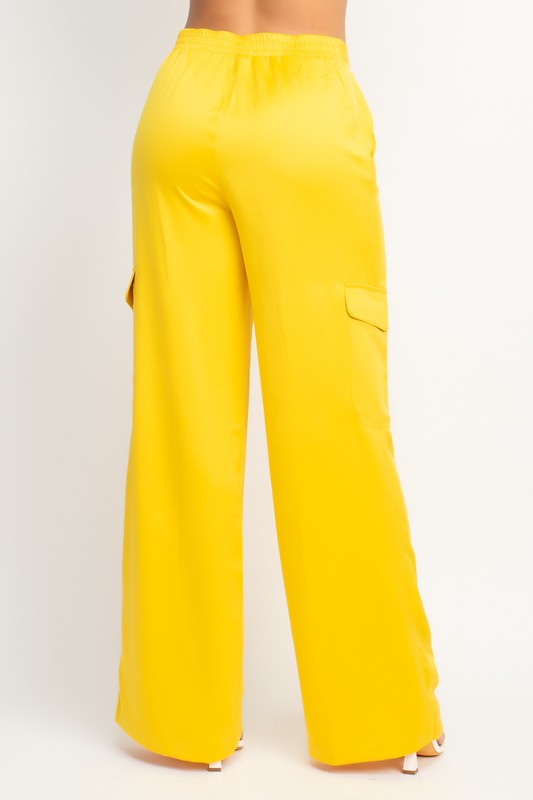 WIDE LEG SATIN-EFFECT CARGO PANTS