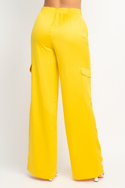 WIDE LEG SATIN-EFFECT CARGO PANTS