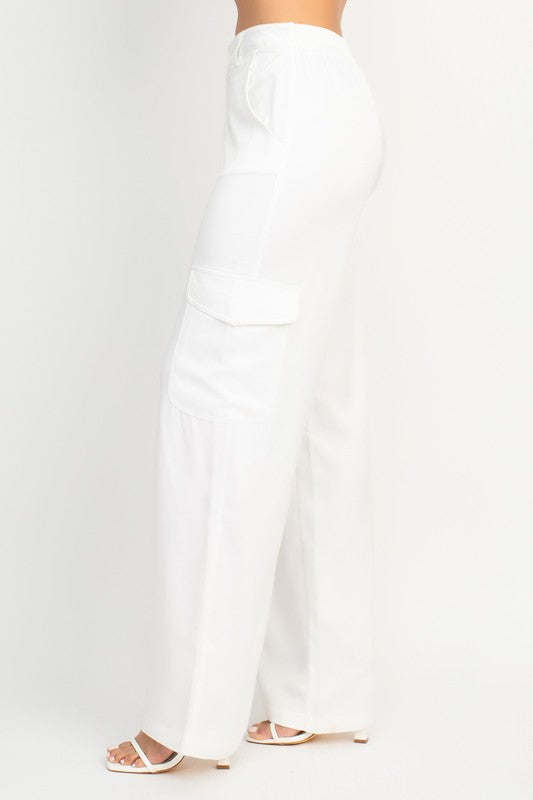 WIDE LEG SATIN-EFFECT CARGO PANTS