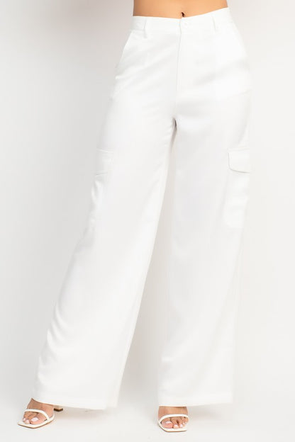 WIDE LEG SATIN-EFFECT CARGO PANTS